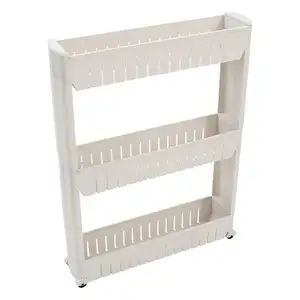 Multipurpose Shelf with Removable Wheels Crack Rack Plastic Storage Shelf 3-Tier Gap Storage Side Shelf for Kitchen Bathroom