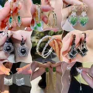 Luxury crystal leaf flower shape s925 silver pearl tassel earrings Butterfly circle heart zircon for Women earring gift