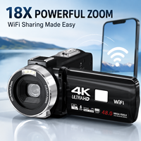 Caméscope 48MP 4K avec zoom 18X, écran tactile rotatif de 3,0 pouces, WiFi, vision nocturne, MicroSD, 9 modes, éclairage LED, caméra DV