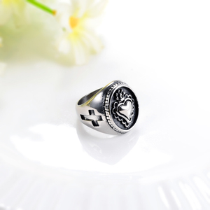 Yazky joyería Punk negro esmalte corona corazón anillo de acero inoxidable oxidado Christian <span class=keywords><strong>Santa</strong></span> Cruz banda religión - Product Image 6