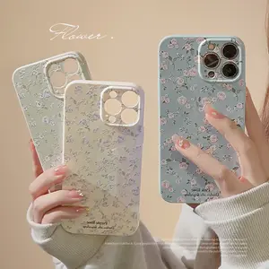 INS Flower Soft TPU Phone Case for Women Vintage Floral Back Cover with Camera Protector Case for iPhone 15 Plus 11 12 13 14 15