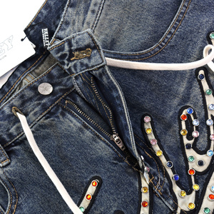 <strong>Men's</strong> Summer Denim Shorts Vale Distressed Washed Streetwear Short Pants Embroidered Rhinestone Letters Y2K Get Full Catalog - Product Image 2