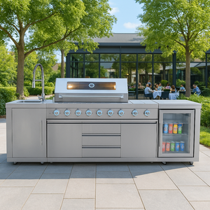 Gril de jardin personnalisé multi-tailles pour le <span class=keywords><strong>camping</strong></span> en plein air, barbecue, cuisine d'extérieur modulaire en acier inoxydable noire <span class=keywords><strong>avec</strong></span> roues - Product Image 4