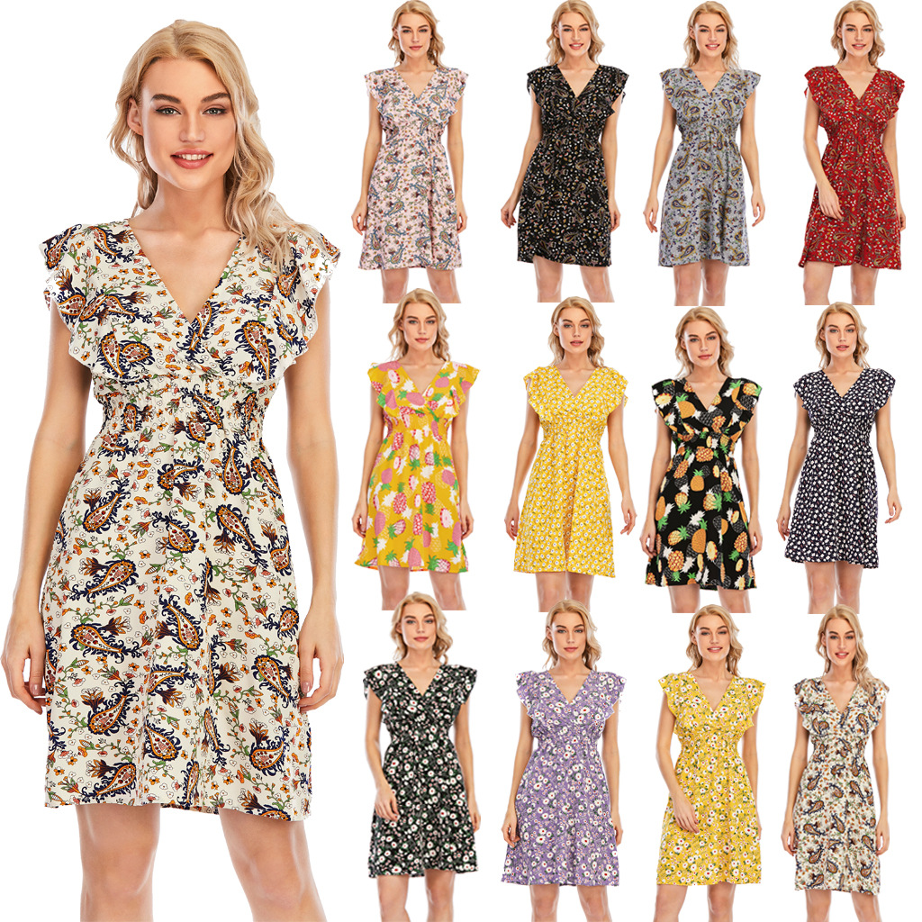 Casual Women's Printed Short Sleeveless Floral Dress 2022 New Arrival Professional Factory