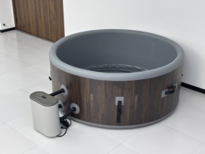 Bain à remous <span class=keywords><strong>gonflable</strong></span> rond portable en grain de bois, fabrication ODM/OEM, spa de glace, bain de massage, taille et logo personnalisés, <span class=keywords><strong>jacuzzi</strong></span>, vente en gros - Product Image 1