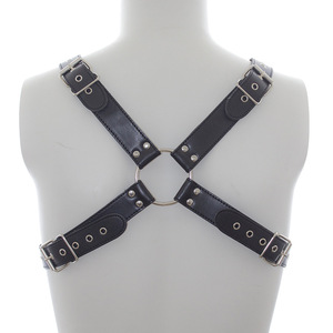 Leather Chest <b>Harness</b> Black Metal Ring Restraint For <b>Men</b> Nightclub Wear - Product Image 4