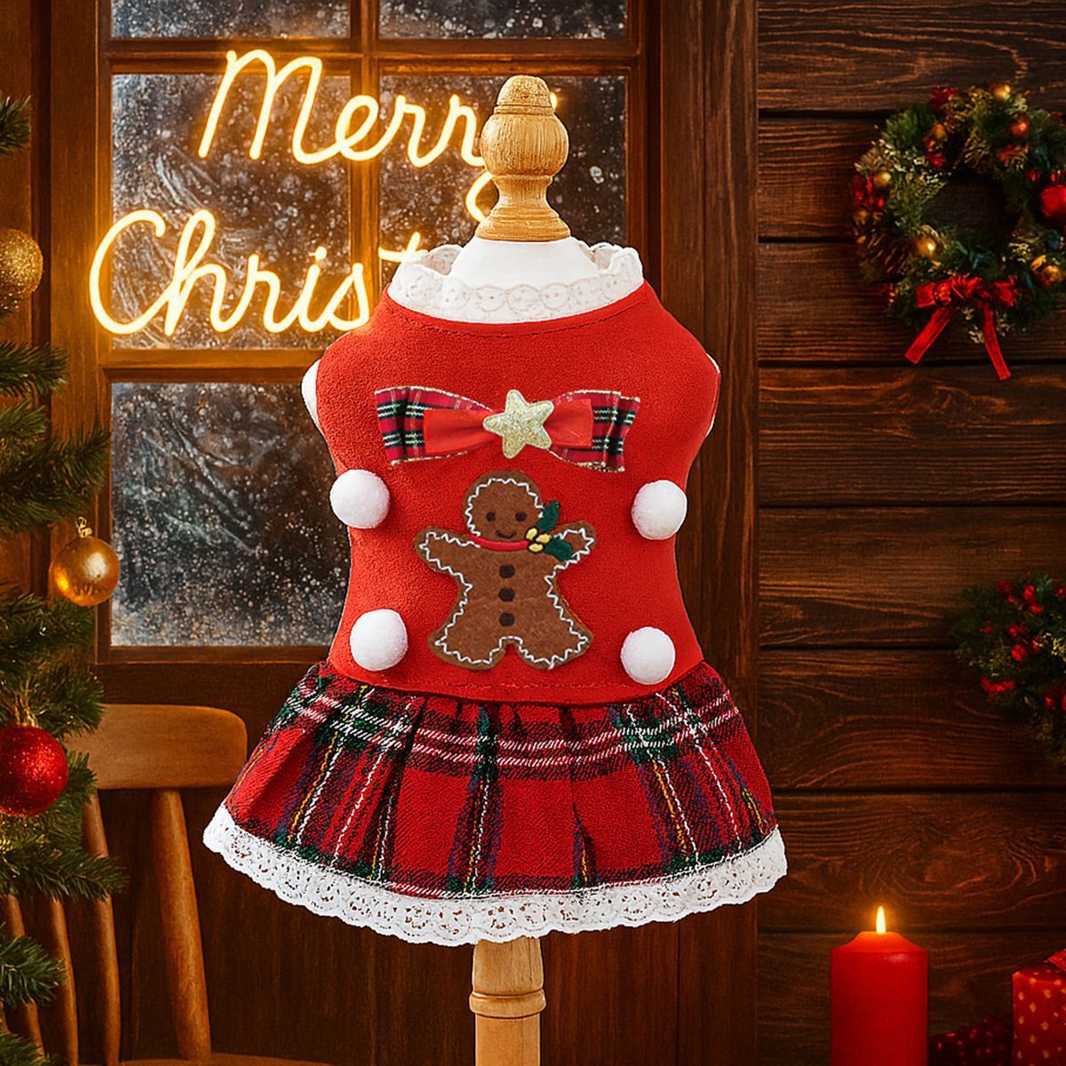 Gingerbread Man Red Checkered Skirt