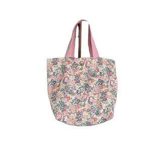 Bloemen Draagbare Lunch Tas Katoen Stof Picknick Voedsel Zakken Meisjes Pouch Casual Dames Mini Duurzaam Winkelen Handtas