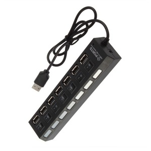<b>USB</b> 7 Port Hub With Individual <b>Switches</b> Powered External For Desktop Laptop Computer Expansion - Product Image 1
