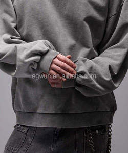 Sweatshirts à col rond en coton personnalisés, décontractés, surdimensionnés, col ras du cou, manches longues, pull à capuche uni à épaules tombantes. - Product Image 5