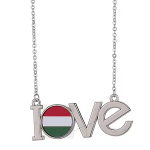 高品质锌合金爱心风格匈牙利珠宝旗帜长链58.5x 20毫米吊坠项链