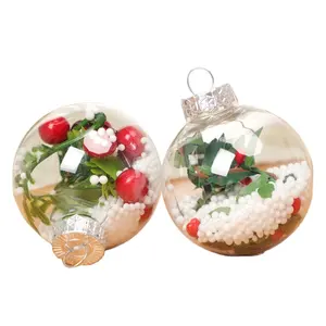 Bola de Navidad con sombrero, bola de plástico PET transparente, decoración de fiesta, bola redonda hueca, colgante de Navidad