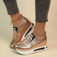 Baskets compensées à motif serpent pour femme, style à enfiler, confortables, à semelle épaisse, antidérapantes, résistantes à l'usure, pour la marche quotidienne