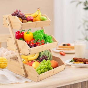 Panier <span class=keywords><strong>à</strong></span> fruits en bois avec 3 étages, présentoir de boîte de rangement de comptoir de cuisine, panier de rangement de collation de pain de légumes de ménage. - Product Image 4