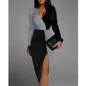 ชุดเดรสผู้หญิงแบบใหม่สุดเซ็กซี่ แต่งเลื่อม ปะติดปะต่อ ผ่าสูง ทรงไม่สมมาตร ราคาประหยัด สไตล์ลำลอง ความยาวปานกลาง แขนสั้น ช่วงเอวเข้ารูป - Product Image 1