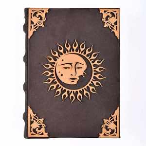 Diario Vintage de Cuero Hecho a Mano con Diseño de Sol y Luna, Cuaderno Ecológico con Borde Irregular para Caligrafía y Dibujo, Cosido con Hilo - Product Image 2