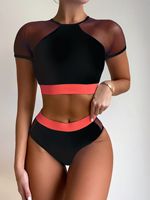 Koop Ontwerp Je Eigen Drop Ship Bikini Badpak Colorblock 2024 Badkleding Met Hoge Taille Tweedelige Bikini 'S Set Crop Top Badpak