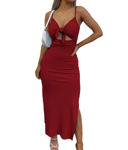 <span class=keywords><strong>Robe</strong></span> d'été sexy pour femmes avec nœud et dentelle <span class=keywords><strong>Robe</strong></span> vintage de couleur unie Slim Fit col en V sans manches Robes de printemps décontractées Vestidos de vacances <span class=keywords><strong>Robe</strong></span> - Product Image 2