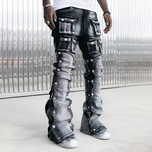 Pantalon personnalisé pour homme, effet tie-dye, délavé à l'acide, style vintage <span class=keywords><strong>déchiré</strong></span>, pantalon évasé, <span class=keywords><strong>jean</strong></span> - Product Image 3