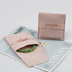 Custom <b>Embossed</b> logo Envelope Folding Velvet Suede Microfiber Jewelry Packaging Bags Pouch with Button Inserts <b>Cards</b> for Jewelry - Product Image 4