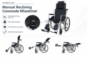 Silla de Ruedas Reclinable SYIV100 <span class=keywords><strong>XT</strong></span> L 001 con Marco de Aluminio, Reposacabezas Extraíble y Reposapiés Elevables para Cuidado del Paciente - Product Image 2