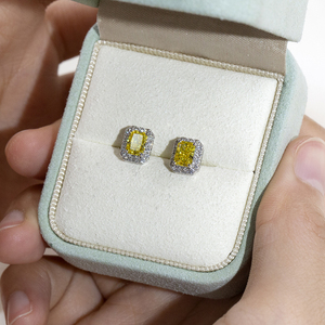 Pendientes de diamantes amarillos radiantes de oro blanco de 9 quilates Messi Jewelry MSE-957 para mujer - Product Image 6