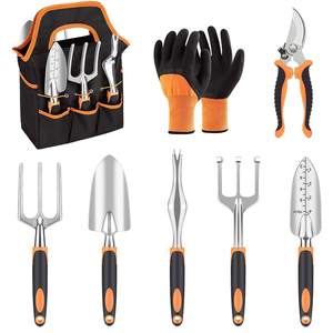 Kit d'outils de jardinage robuste 8 pièces avec sac de rangement pour outils à main, comprenant sécateurs, gants, râteaux et pelles - Product Image 1