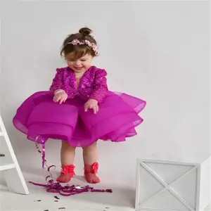 Çiçek kız elbise sevimli diz boyu doğum günü balo parti Sequins kıyafeti çocuk elbiseleri tül ilk kutsal cemaat elbise - Product Image 3