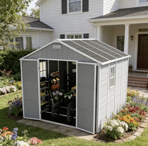 Caseta de Jardín Personalizable de PP, Diseño Impermeable y Resistente a la Putrefacción, Doble Puerta, Resistente a los Rayos UV, Estilo Moderno Minimalista, Capacidad de Almacenamiento de 8x8 pies - Product Image 2