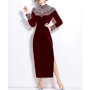 Giản Dị Dài Ăn Mặc 2025 Nhung Pháp Ăn Mặc Của Phụ Nữ Thanh Lịch Sang Trọng Cho Nữ Thần Chic <span class=keywords><strong>Parisian</strong></span> Phong Cách Giản Dị Dresses Cho Phụ Nữ - Product Image 2