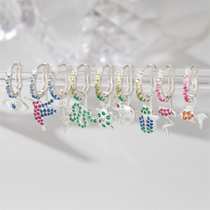 CANNER Boucles d'oreilles créoles Huggie en argent sterling S925 avec zircon couleur été et pendentifs animaux mignons détachables (éléphant, serpent, oiseau) - Product Image 3