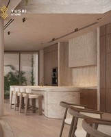 Comptoir de cuisine en pierre de travertin blanc crème fait main YUSHI pour restaurant, hôtel, villa