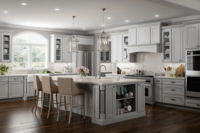 Vermonhouzz Armoire de cuisine moderne haut de gamme en bois massif gris foncé avec plan de travail, tiroirs multiples, étanche et personnalisable
