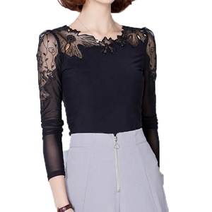 Women Casual Plus Size <strong>Sheer</strong> Long Sleeve Embroidery Crochet Lace Chiffon Tops <strong>Blouse</strong> for Summer - Product Image 4