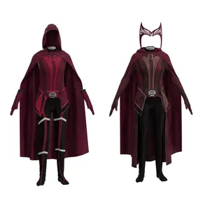 New Movie Costume Witch Full Set Adult Halloween Costumes Dress Up Outfits Women's Wanda Maximoff Cosplay Costume Red Cloak