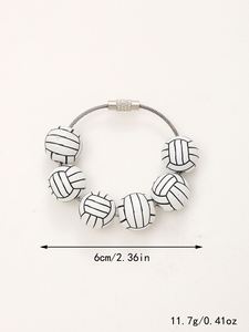 <b>Personalized</b> Soccer Tennis Baseball Volleyball Bead Print Pendant Wooden Bead <b>Keychain</b> Sports Ball <b>Keychain</b> - Product Image 5