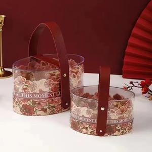 Boîte de cadeau de demoiselle d'honneur ronde en acrylique avec poignée en cuir PU femmes pochette emballage boîte-cadeau de fleur de Rose pour anniversaire de mariage - Product Image 4