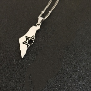 Palestine e israele <span class=keywords><strong>mappa</strong></span> collana pendente stella della moda del collo di David catena gioielli in acciaio inox regalo per uomo donna - Product Image 5