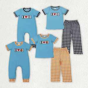 Vêtements assortis pour frères et bébés garçons, broderie « I LOVE Basketball », tenues d'été pour garçons - Product Image 1