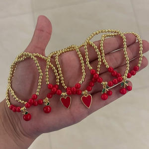 Pulsera de cereza de verano de moda para mujer-Lindo colgante de cadena de Metal rojo joyería regalo de fiesta de playa - Product Image 1