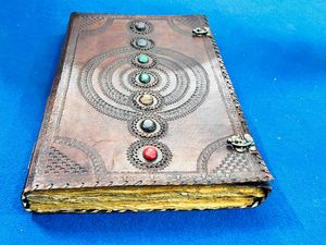 Carnet personnalisé géant 22x14 pouces A4, reliure thermique, couverture rigide, imitation cuir, 7 chakras, pierres, papier artisanal en coton, cadeau - Product Image 2