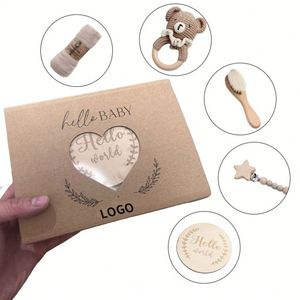 Coffret cadeau pour bébé fille nouveau-née pour le premier anniversaire avec brosse en poils de chèvre et hochet en bois pour la fête - Product Image 3