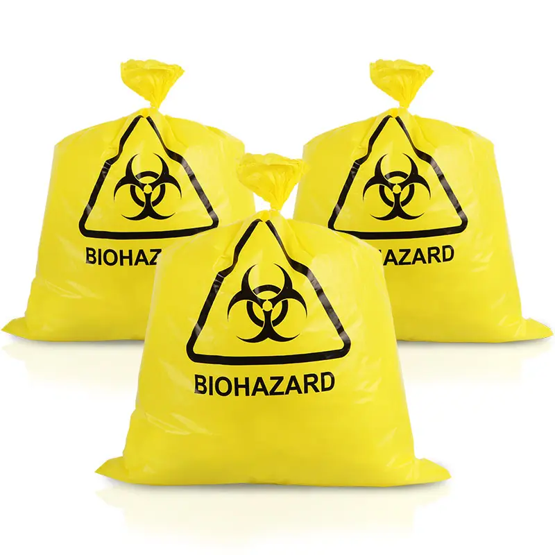 ביו autoclavable HDPE רפואי biohazard פסולת פלסטיק אשפה שקיות עבור חולים צהוב
