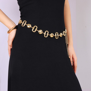 โซ่คาดเอวทรงเรขาคณิต โลหะผสมสังกะสี สีทองและสีเงิน สำหรับงานปาร์ตี้ แฟชั่นบอดี้เชน ชั้นเดียว สไตล์ฮิปฮอป - Product Image 1