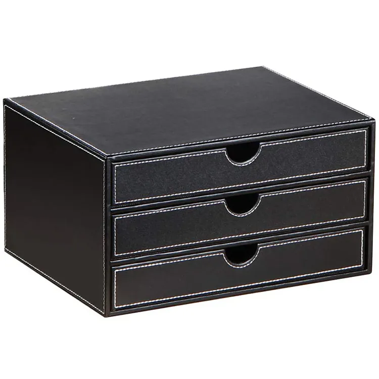 PU Leather Desk Organizer Office Supplies Desktop Filing Holder Stackable Storage Box Useful Office Desk Organizer for Office