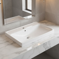 Lavabo encastré rectangulaire en céramique de haute qualité, design moderne FTD, bord fin, 90 cm, pour hôtel, 12 L, garantie 5 ans, nettoyage facile et lisse