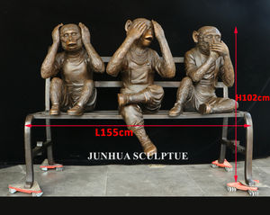 Statue de trois singes en bronze sage sur banc ne parle pas de mot n'écoute pas sculpture singes en bronze sur banc sculpture - Product Image 2