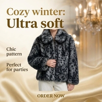 Veste courte tendance en fausse fourrure imprimé léopard, col rond, fermeture éclair, en fourrure végétalienne |   Vêtements de luxe pour femmes à imprimé animalier