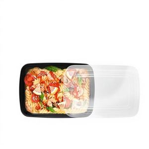 Boîtes repas jetables carrées noires en PP à 1 compartiment personnalisables avec couvercle pour gaufrage et vernissage - Product Image 3