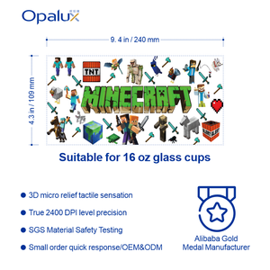 Loạt trò chơi UV dtf 16oz Tumbler chuyển Sticker IP trò chơi hình ảnh nhân vật cảnh khối trò chơi Pháo đài <span class=keywords><strong>GTA</strong></span> Mario - Product Image 2